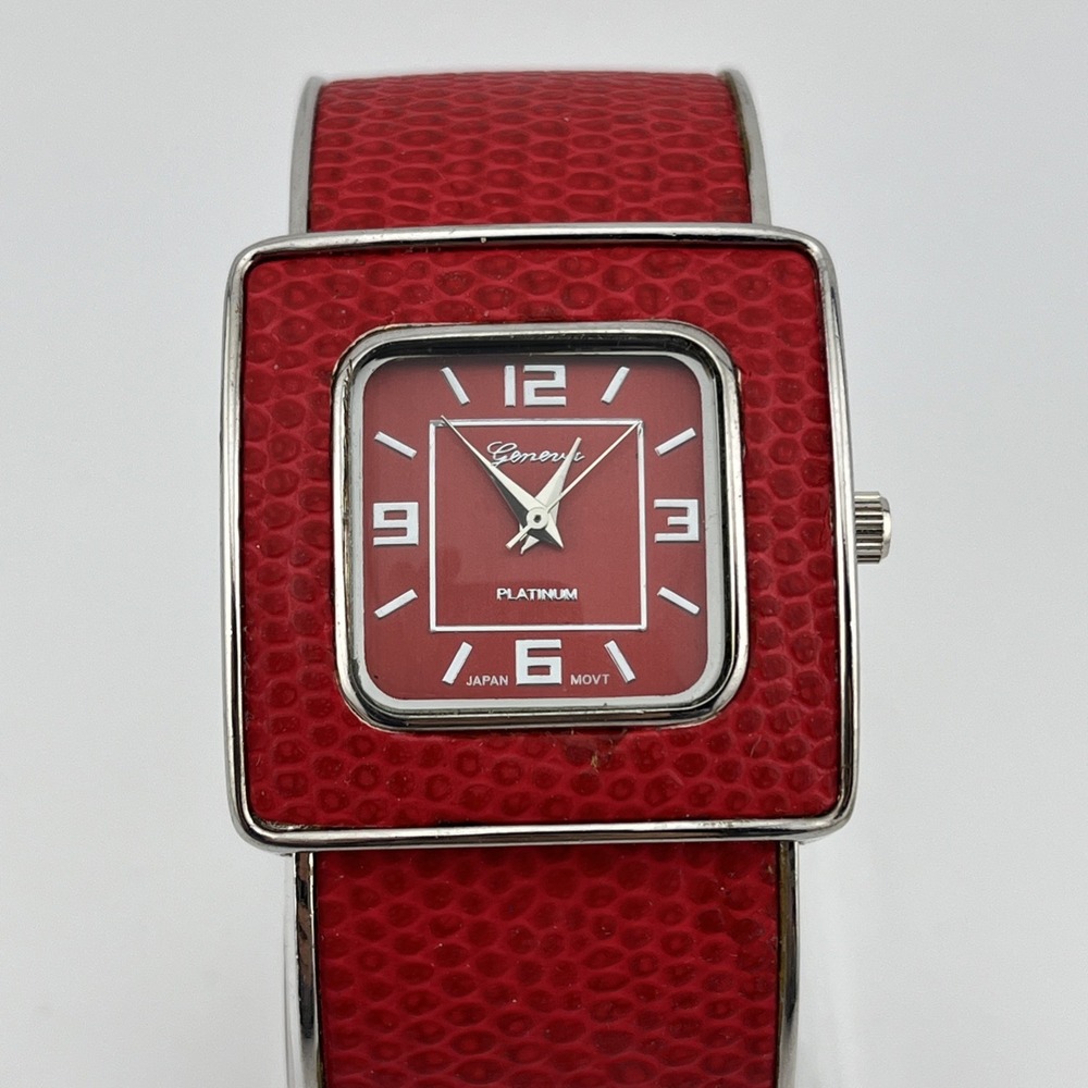 Geneva Platinum Watch Women 34mm Case Red Hinge Bangle‎ Band- New Battery